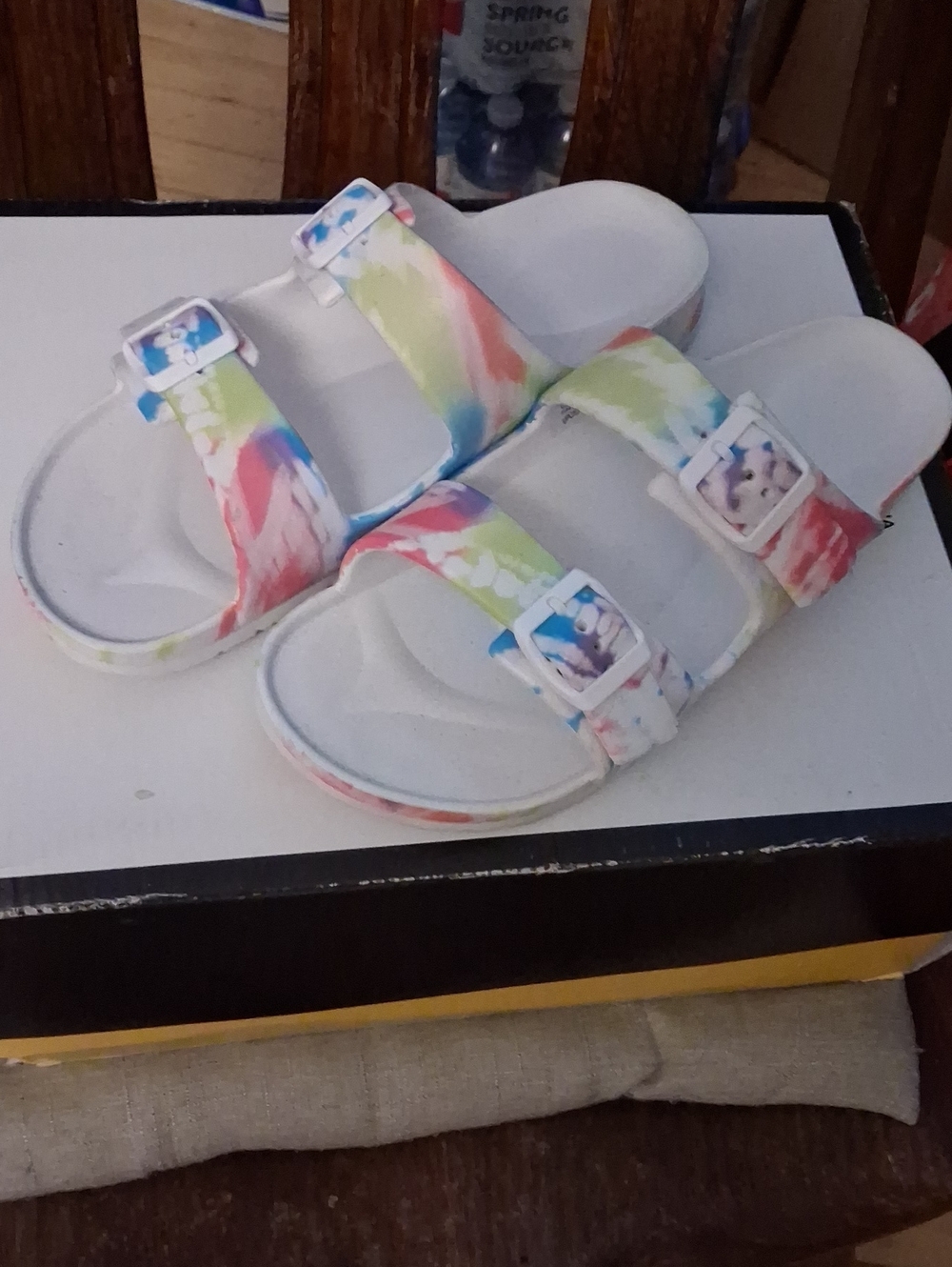Women’s Tie-Dye Double Strap Slide Sandals - White Multicolor